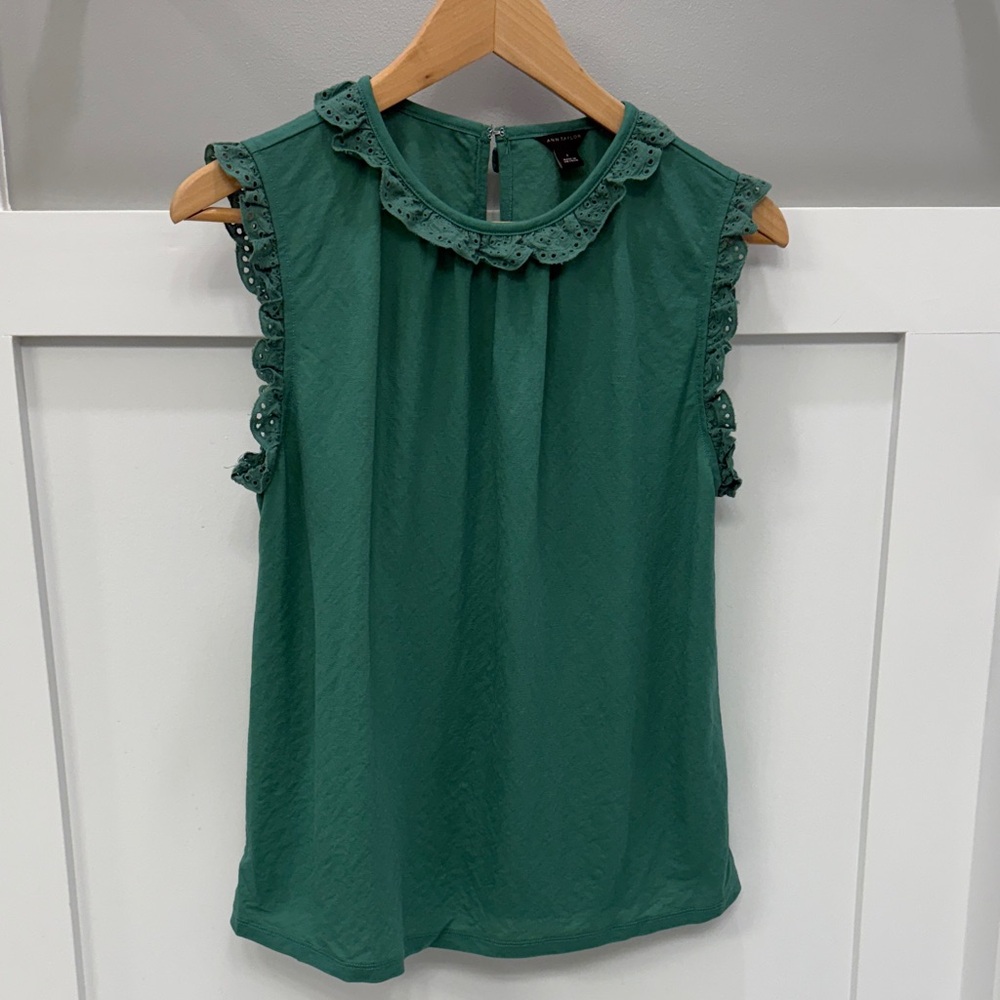 Ann Taylor Green Ruffle Blouse
